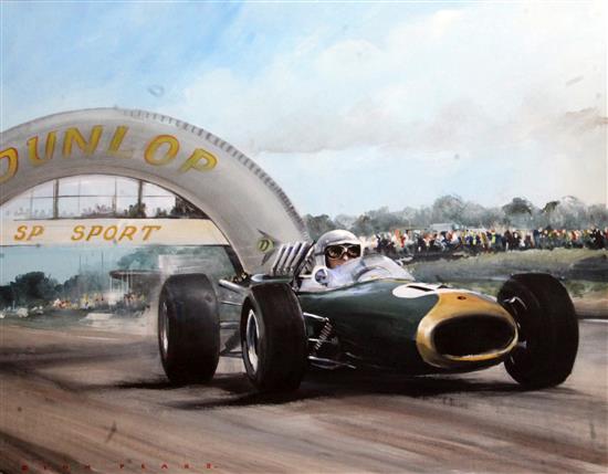 § Dion Pears (1929-1985) Jack Brabham in his Repco-Brabham on his way to winning the 1966 French Grand Prix at Rheimes 24.5 x 32in.